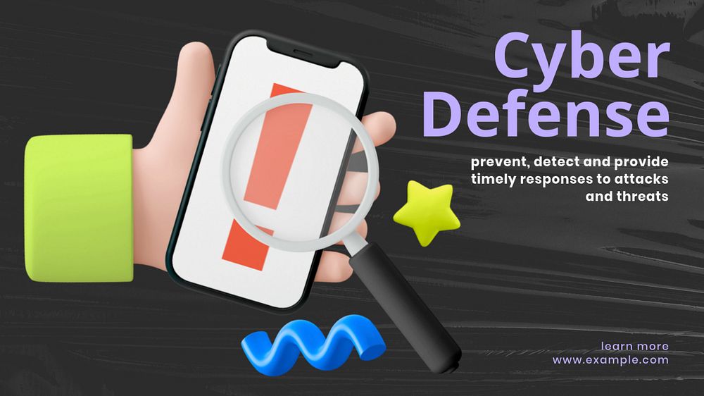 3D cyber defense blog banner template, editable technology design