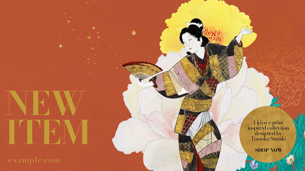 Yukata fashion blog banner template, editable Ukiyo-e art remix design