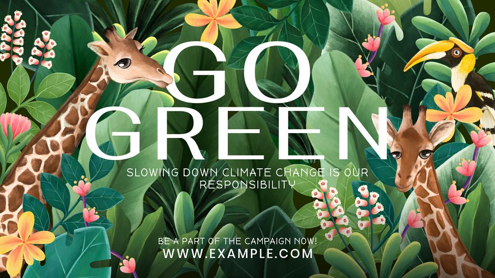 Go green blog banner template, editable hand-drawn nature