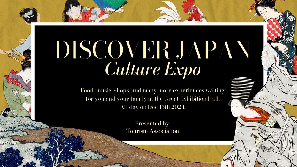 Japan expo blog banner template, editable Ukiyo-e art remix design