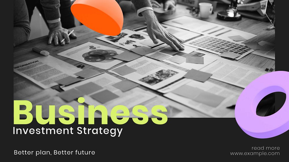 Investment strategy blog banner template, editable 3d design