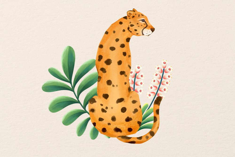 Editable hand drawn cheetah, wild animal design