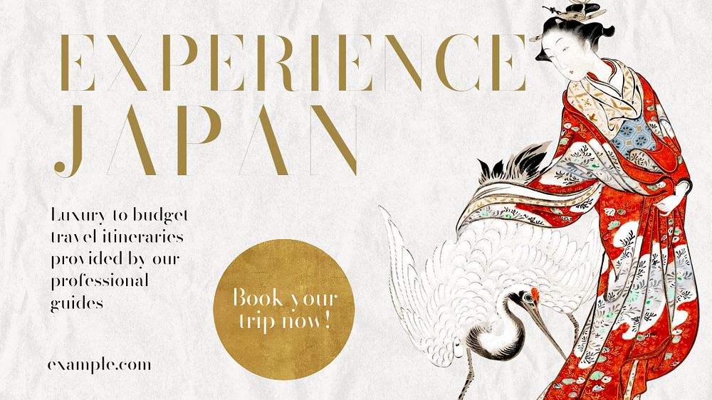 Experience Japan blog banner template, editable Ukiyo-e art remix design