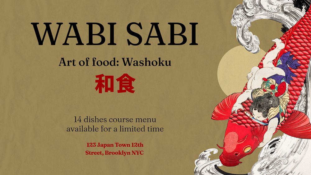 Wabi sabi blog banner template, editable Ukiyo-e art remix design