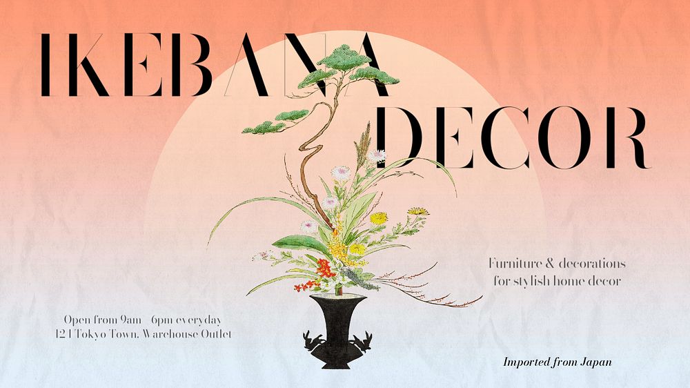 Ikebana decor blog banner template, editable Ukiyo-e art remix design