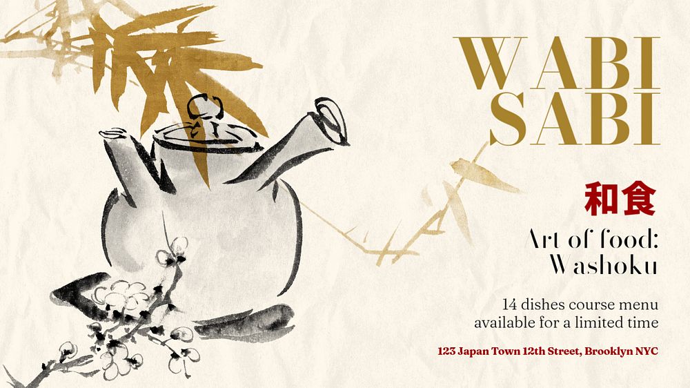 Wabi sabi blog banner template, editable Ukiyo-e art remix design