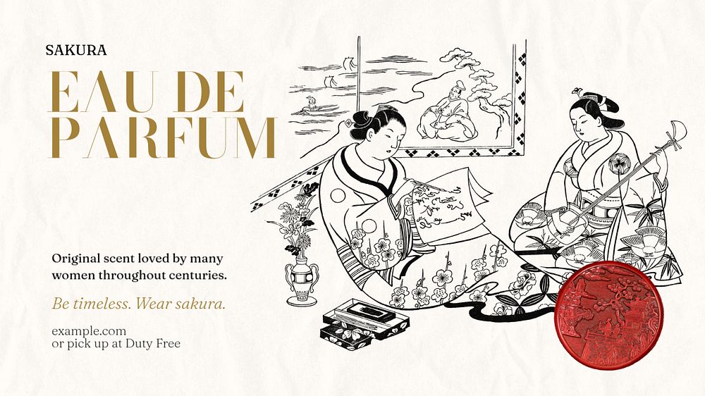 Japanese perfume blog banner template, editable Ukiyo-e art remix design