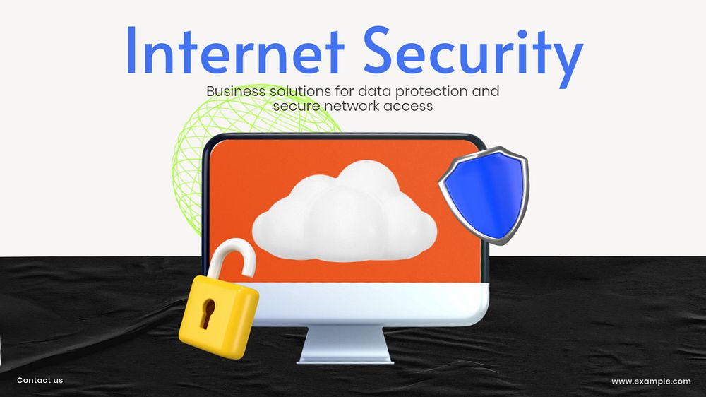 3D internet security blog banner template, editable technology design