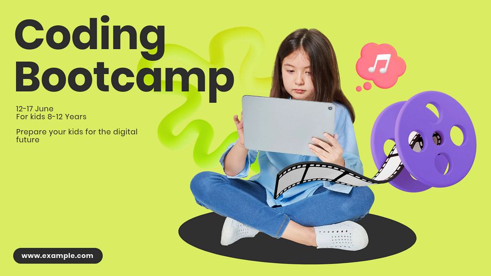 Kid's Bootcamp blog banner template, editable 3d design