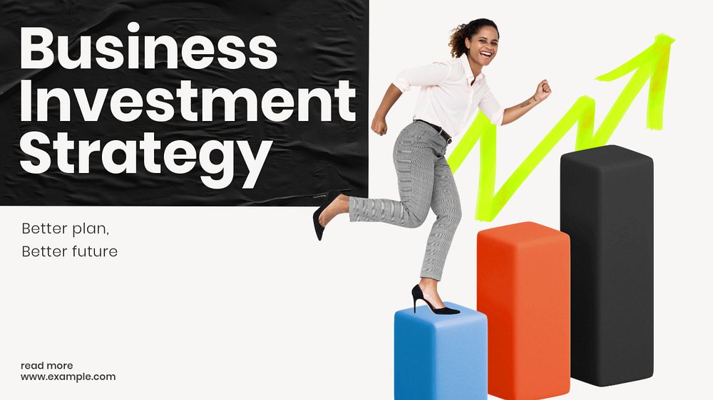 Business investment blog banner template, editable 3d design