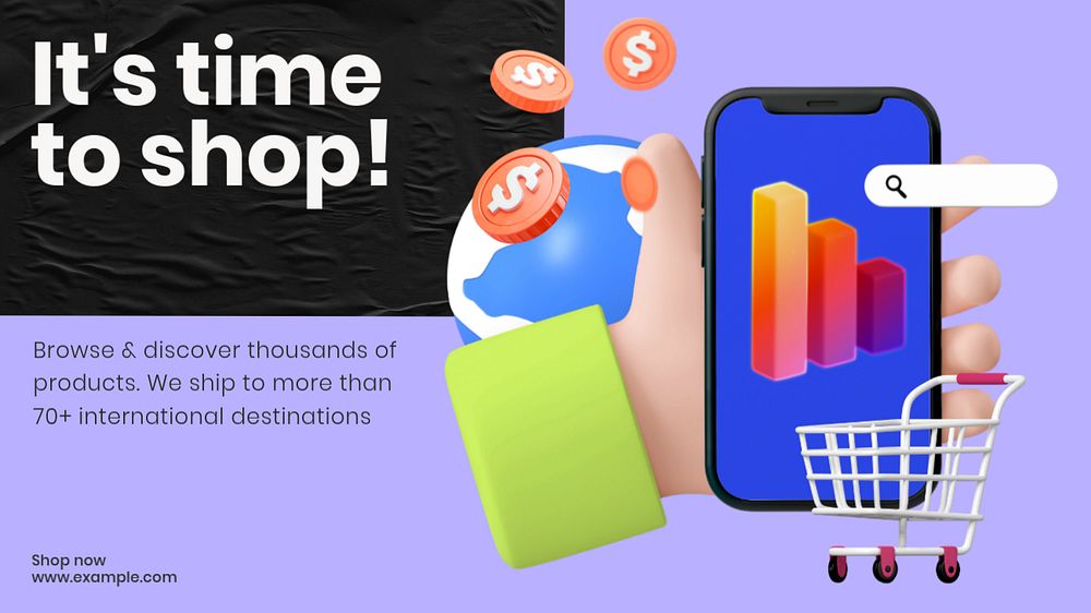 E-commerce platform blog banner template, editable 3d design