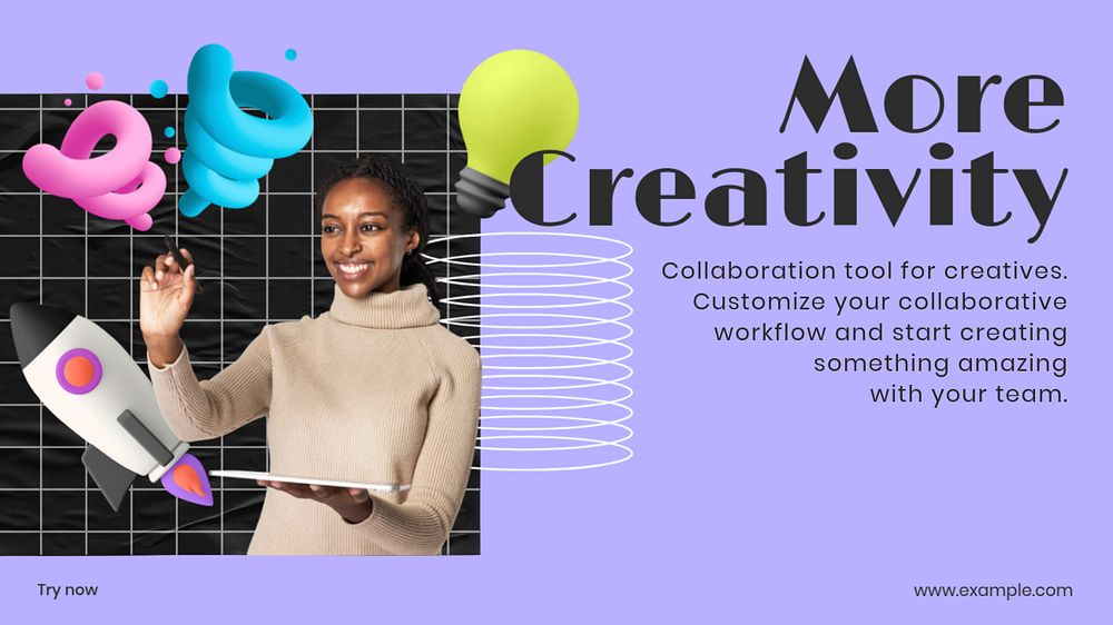 More creativity blog banner template, editable 3d design