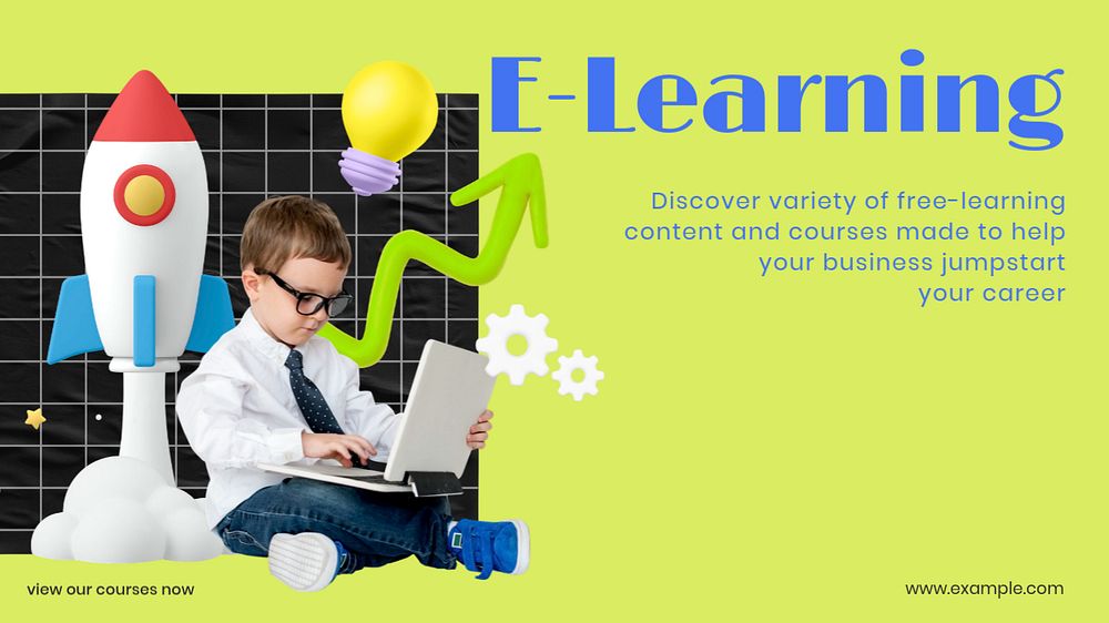 3D e-learning blog banner template, editable education design