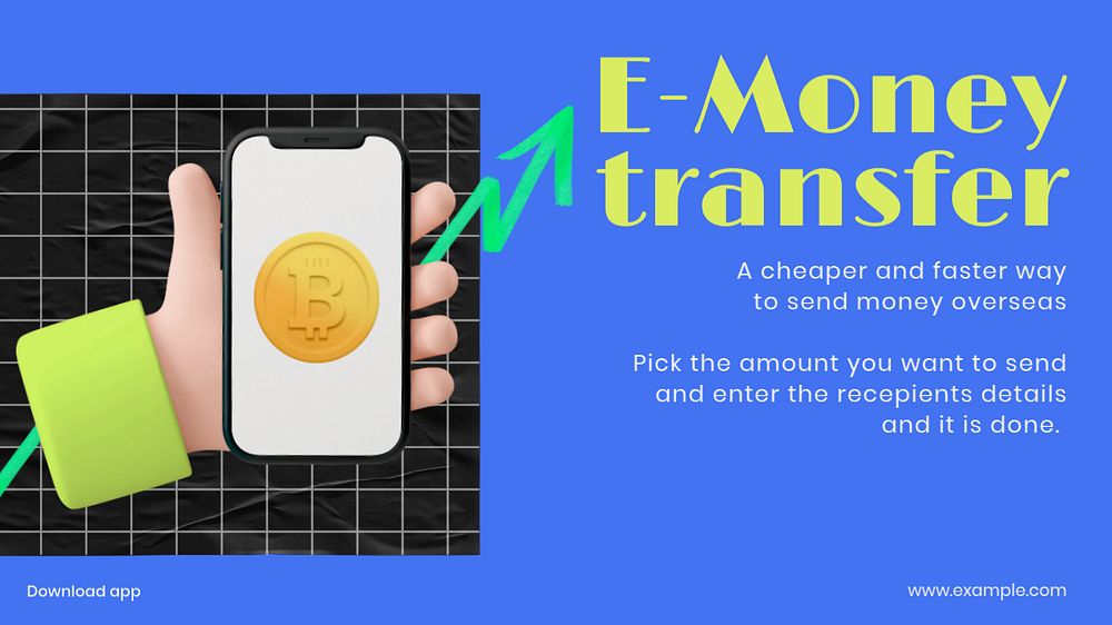 E-money transfer blog banner template, editable 3d design