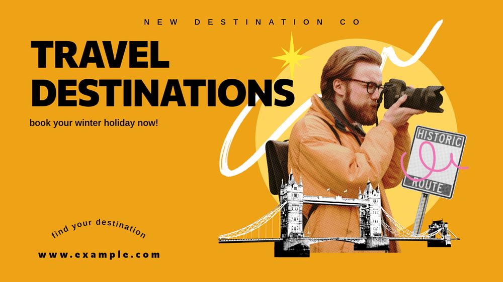 Travel destinations blog banner template, editable collage remix