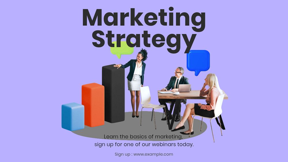 Marketing strategy blog banner template, editable 3d design