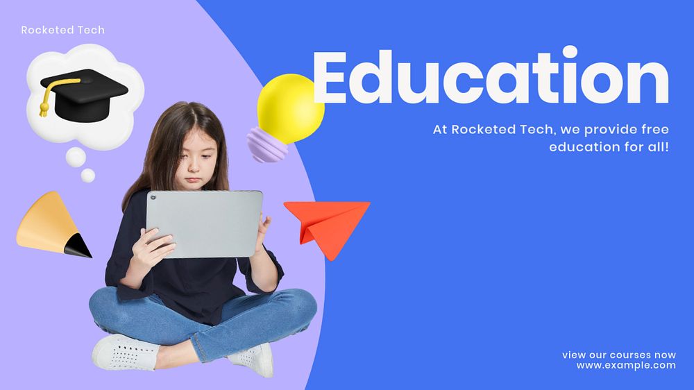 Kid's education blog banner template, editable 3d design