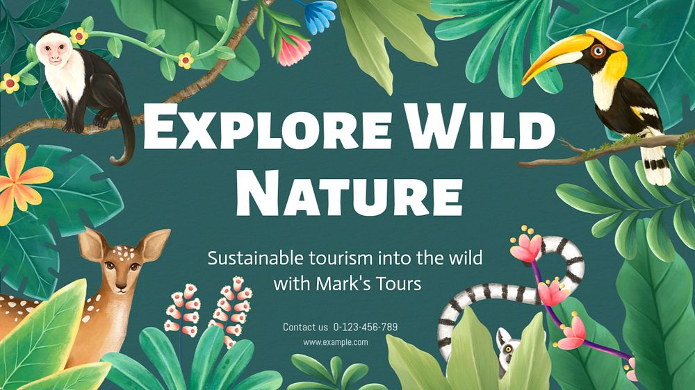 Wild animal blog banner template, editable hand-drawn nature