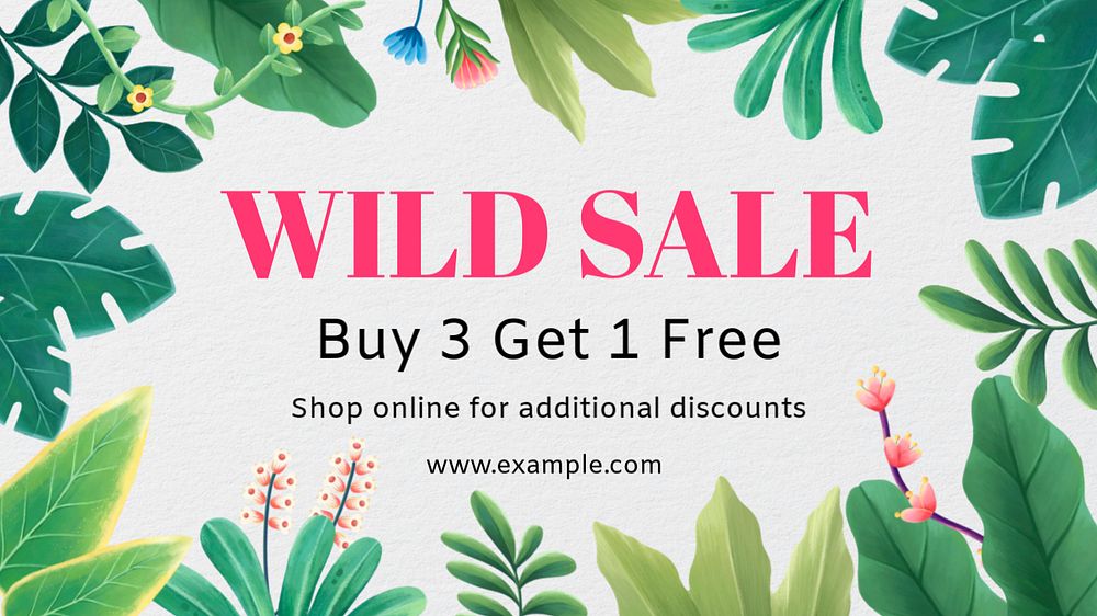 Wild sale blog banner template, editable hand-drawn nature