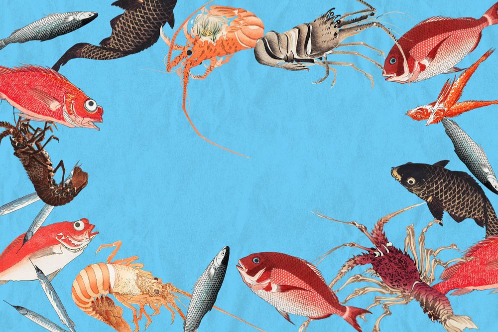 Vintage Japanese seafood framed background, editable design