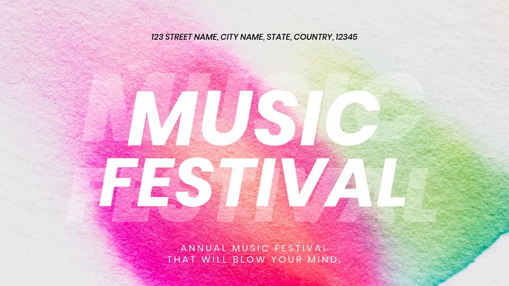 Music festival blog banner template with colorful background, editable design