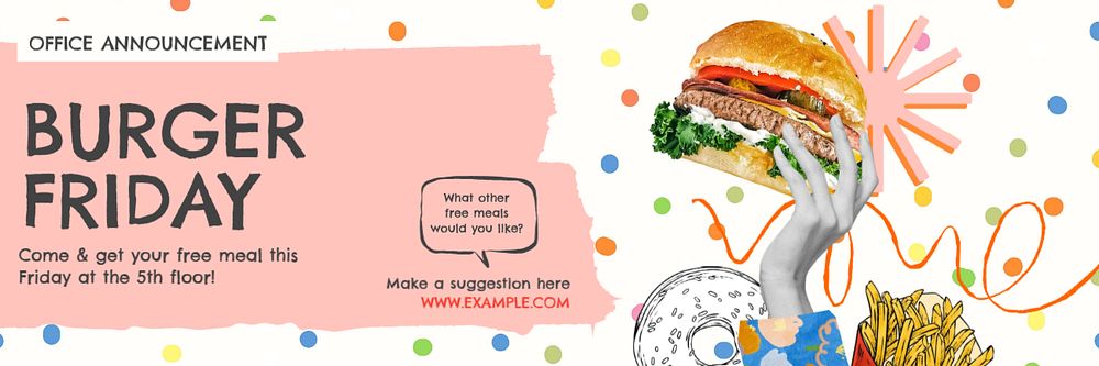 Free burger Twitter header template, editable collage remix