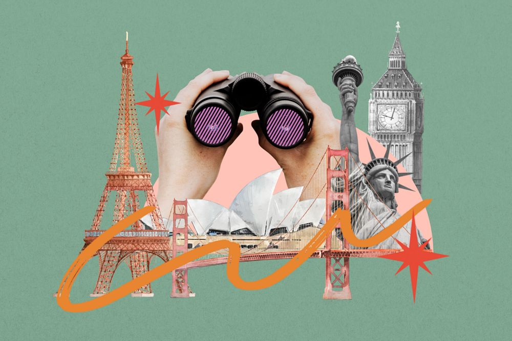 Editable sightseeing, lifestyle collage remix background