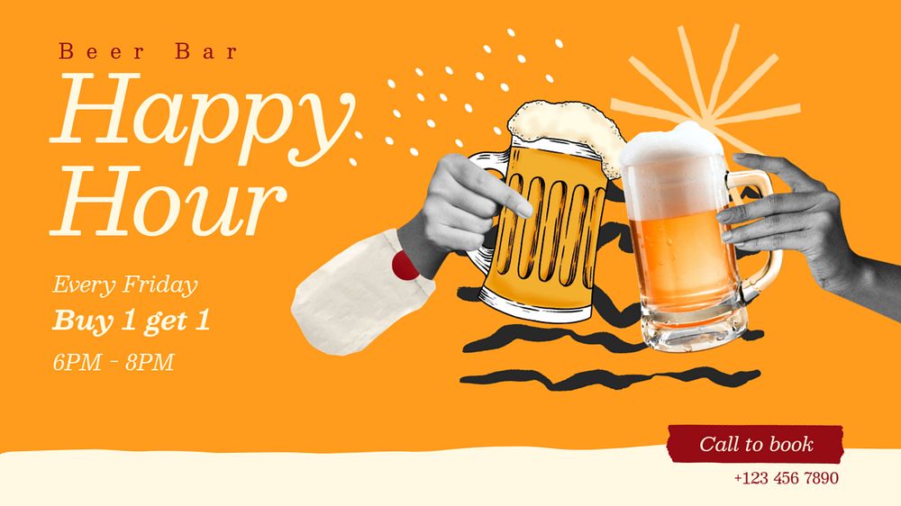 Happy Hour blog banner template, editable collage remix