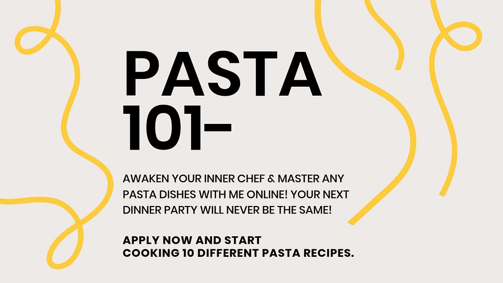 Pasta 101 blog banner template, cute editable design