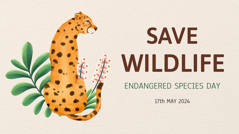 Save wildlife blog banner template, editable hand-drawn nature