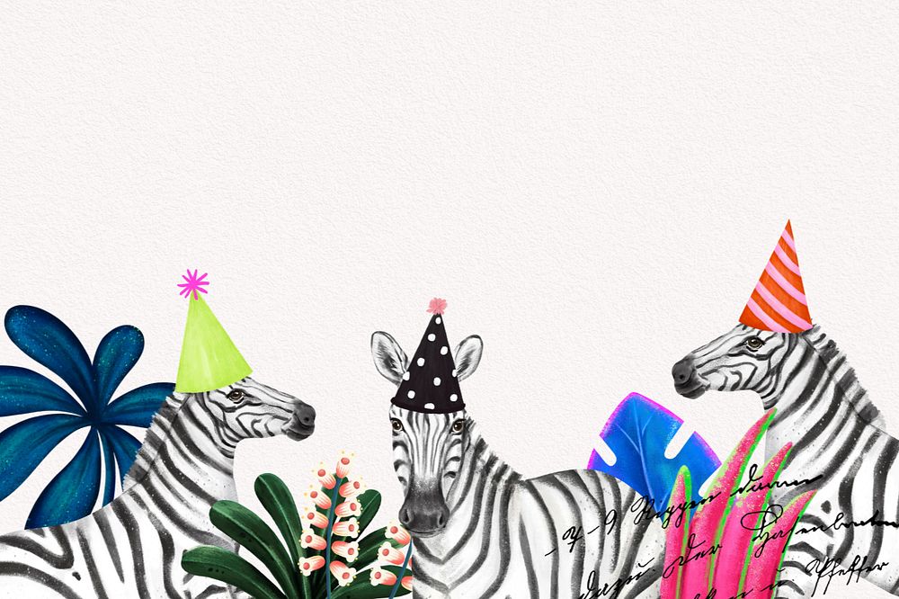 Hand-drawn party zebras, editable nature remix