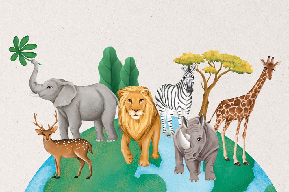 Hand-drawn endangered species, customizable wildlife remix