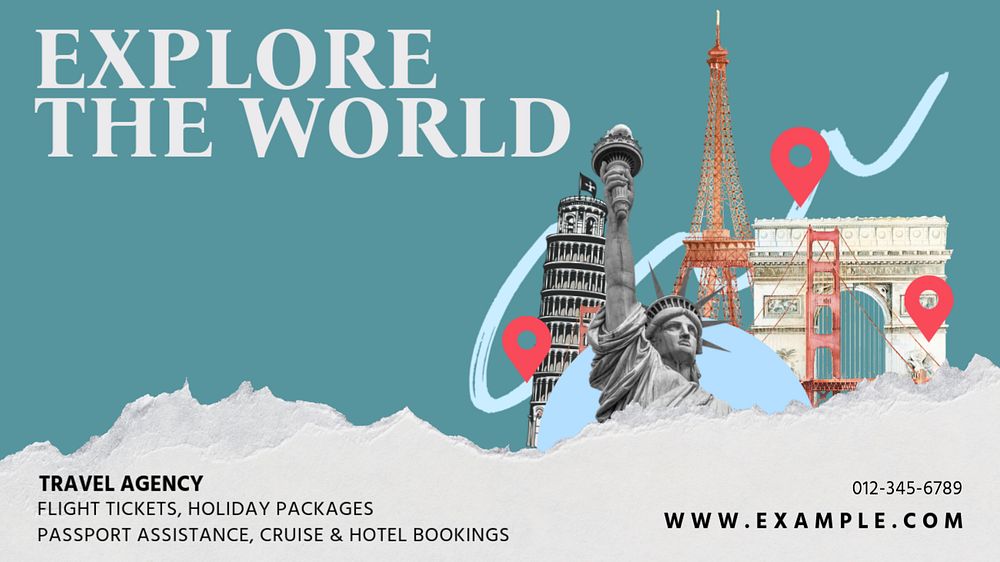 Travel agency blog banner template, editable collage remix