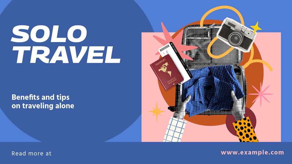 Solo travel blog banner template, editable collage remix