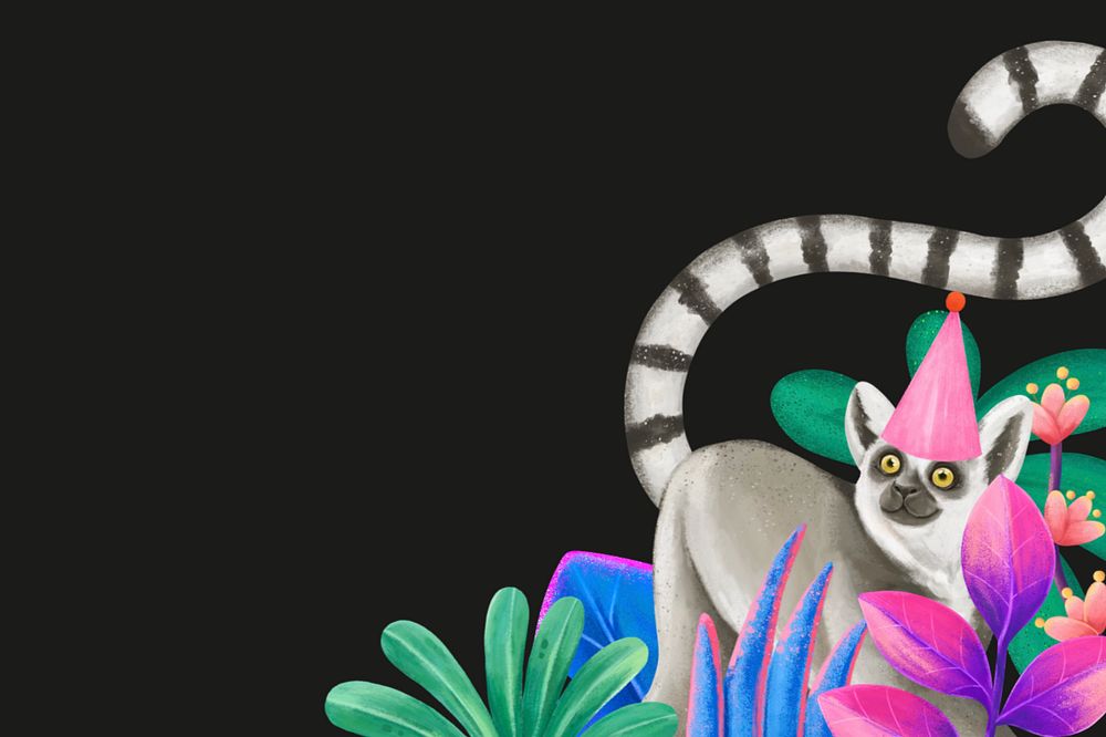 Editable nature background, hand-drawn lemur border