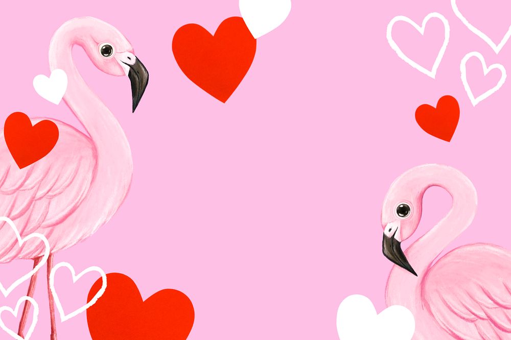 Editable pink flamingos background, hand-drawn Valentine's remix