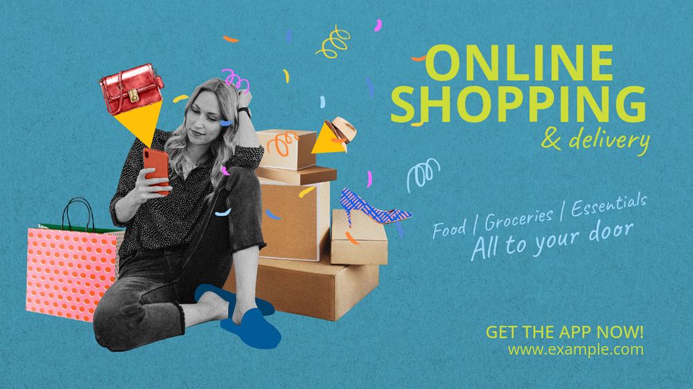 Shopping application blog banner template, editable collage remix