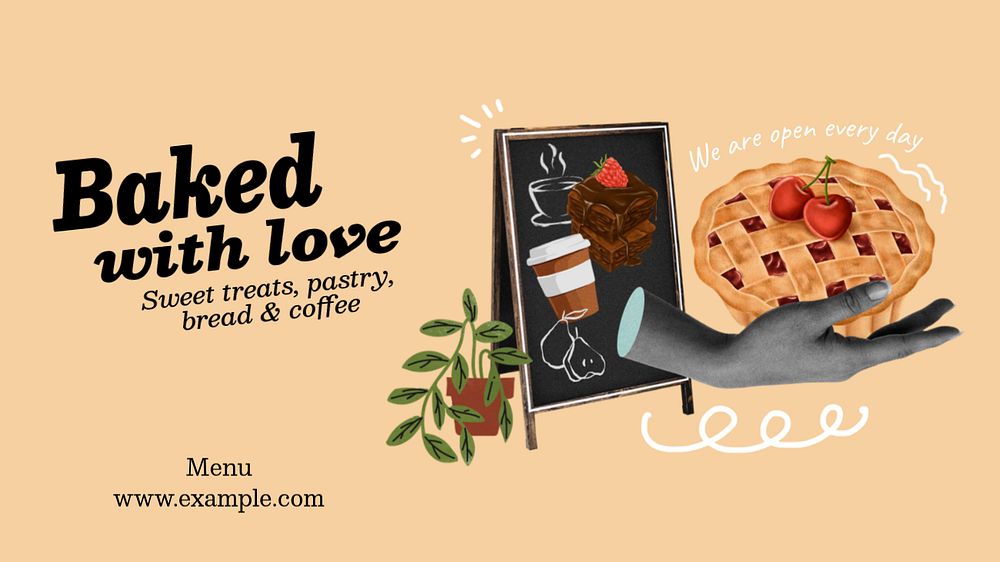 Bakery shop blog banner template, editable collage remix