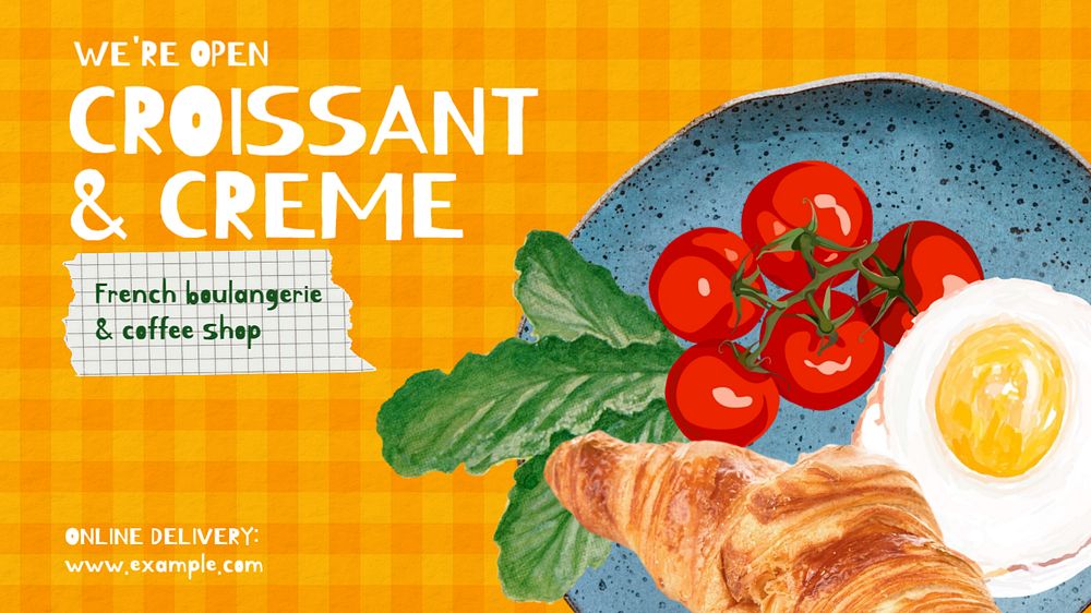 Croissant & creme blog banner template, editable collage remix