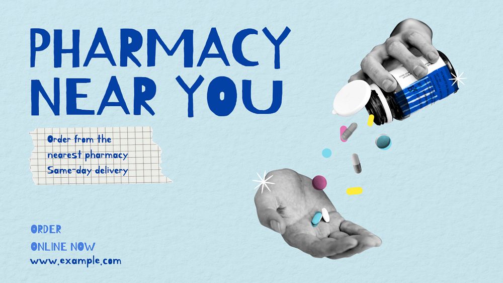 Pharmacy delivery blog banner template, editable collage remix