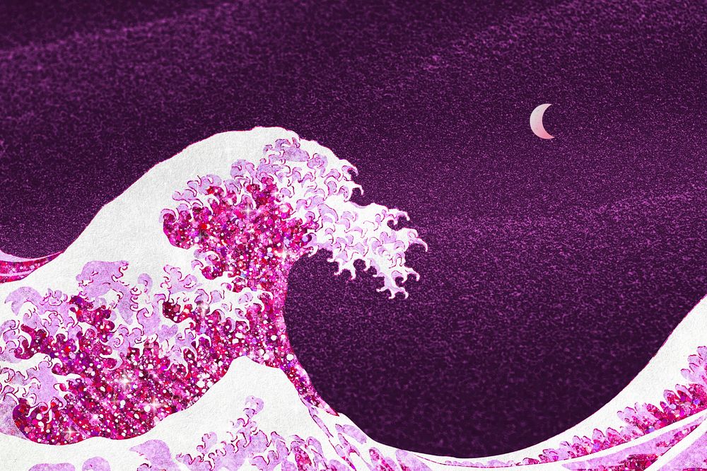 Hokusai's Japanese wave background, pink ocean, remixed by rawpixel