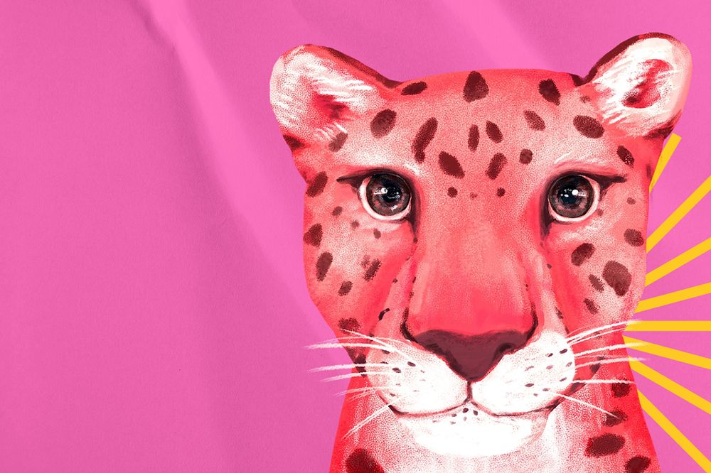 Hand-drawn leopard, editable cute pink background