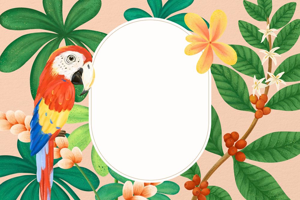 Oval frame, editable hand-drawn parrot, nature remix