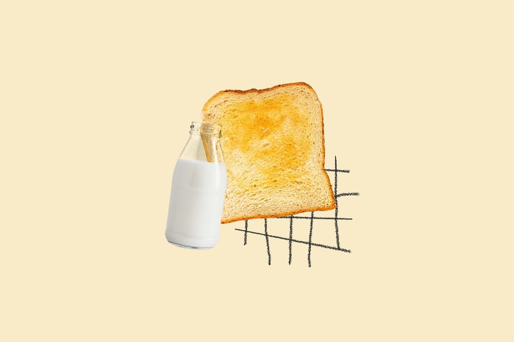 Toast breakfast yellow background, food design