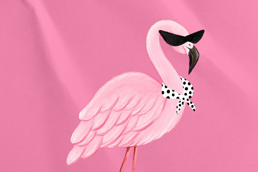 Editable hand-drawn flamingo, pink background