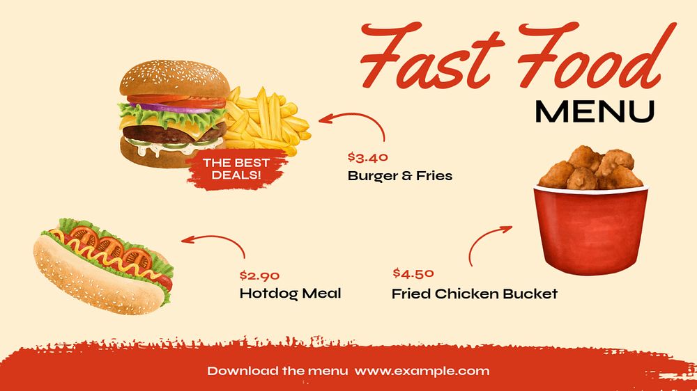 Fast food PowerPoint presentation template, editable design