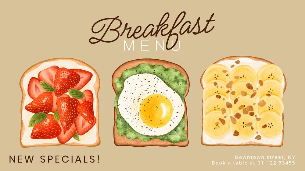 Breakfast menu blog banner template, editable design