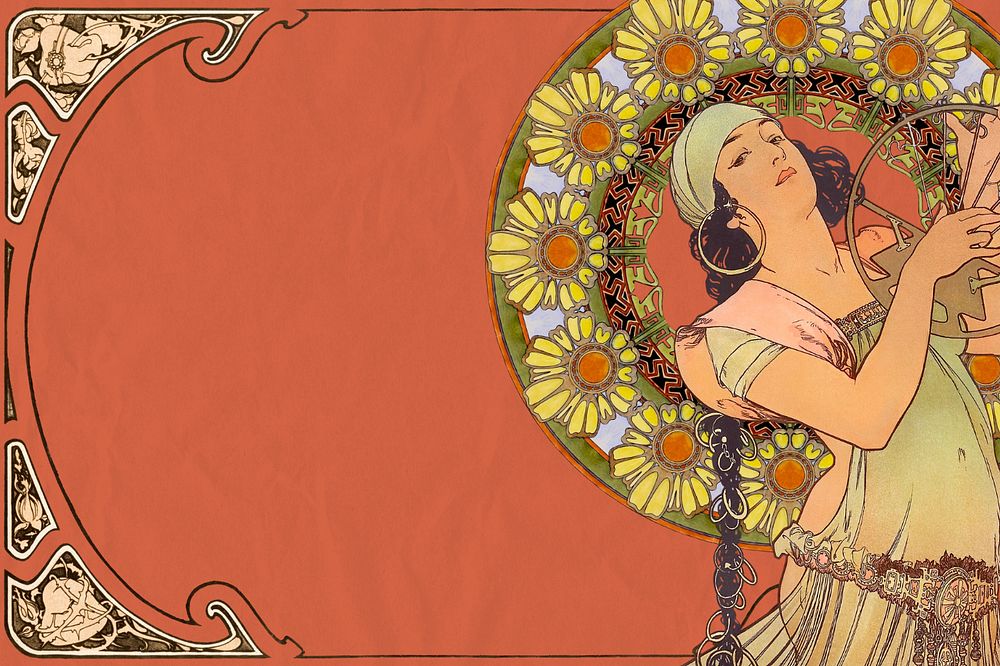 Alphonse Mucha's Salomé background, vintage woman aesthetic, remixed by rawpixel, editable design