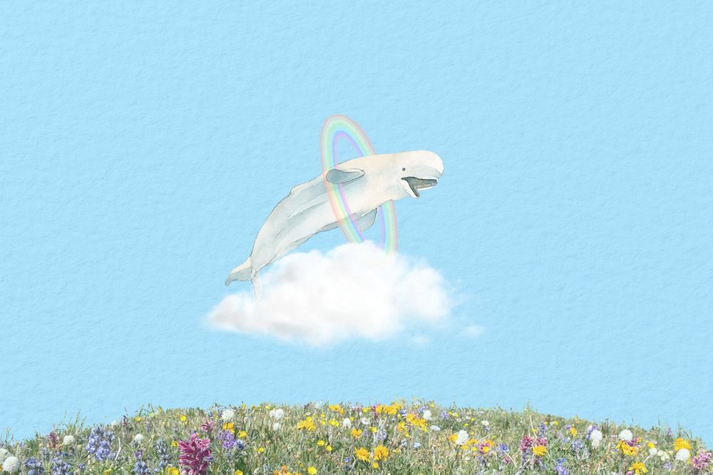 Dreamy whale background, surreal sky remix