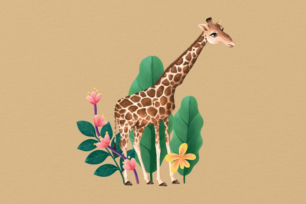 Hand-drawn giraffe, wild animal background